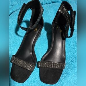Mix No. 6 Prunela Womens Wedge Pump Sz 8M Black Microsuede Rhinestone